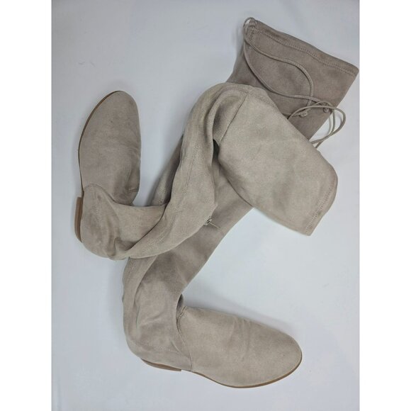 Gianni Bini Taupe Over-The-Knee Suede Flat Boots 6.5 Side Zipper - Picture 5 of 5